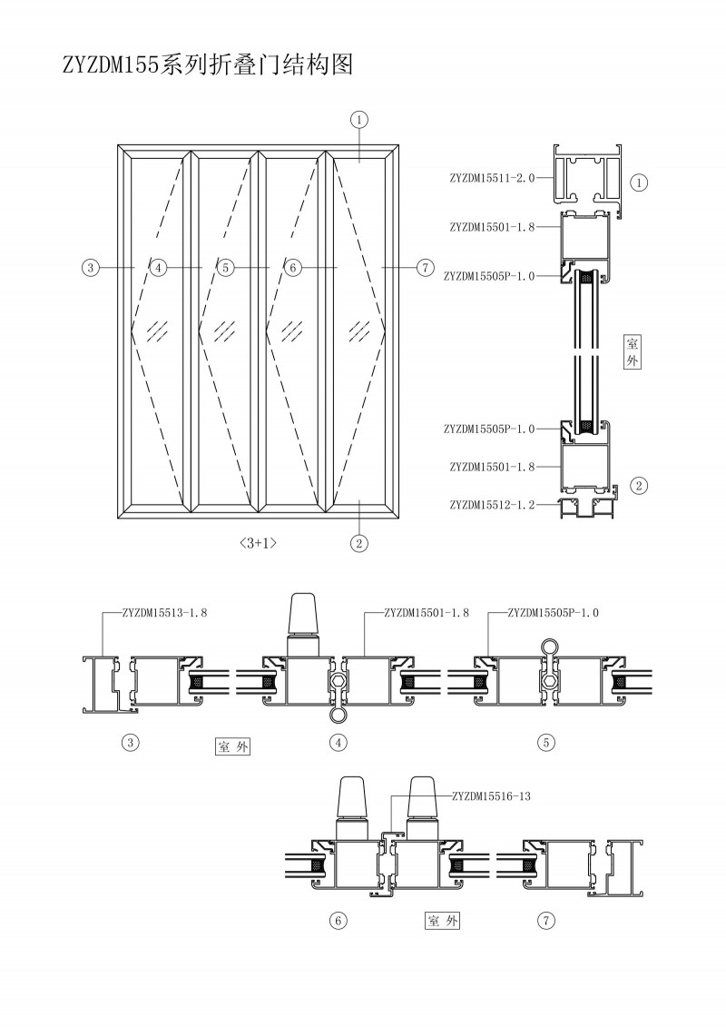 ZYZDM155系列折疊門結(jié)構(gòu)圖
